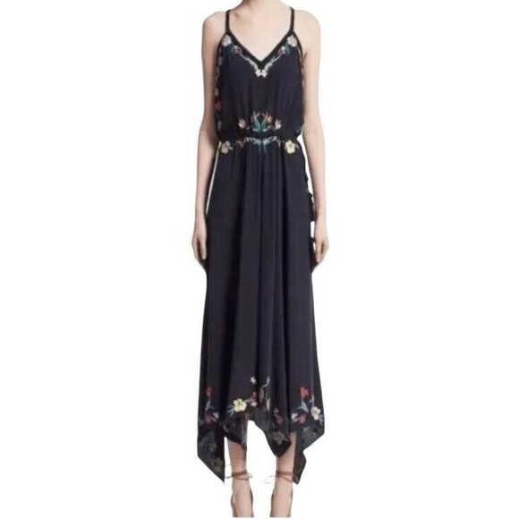Calypso St. Barth Dresses & Skirts - Calypso St. Barth Rodru Floral Embroidered Maxi Silk Dress Handkerchief Hem XL